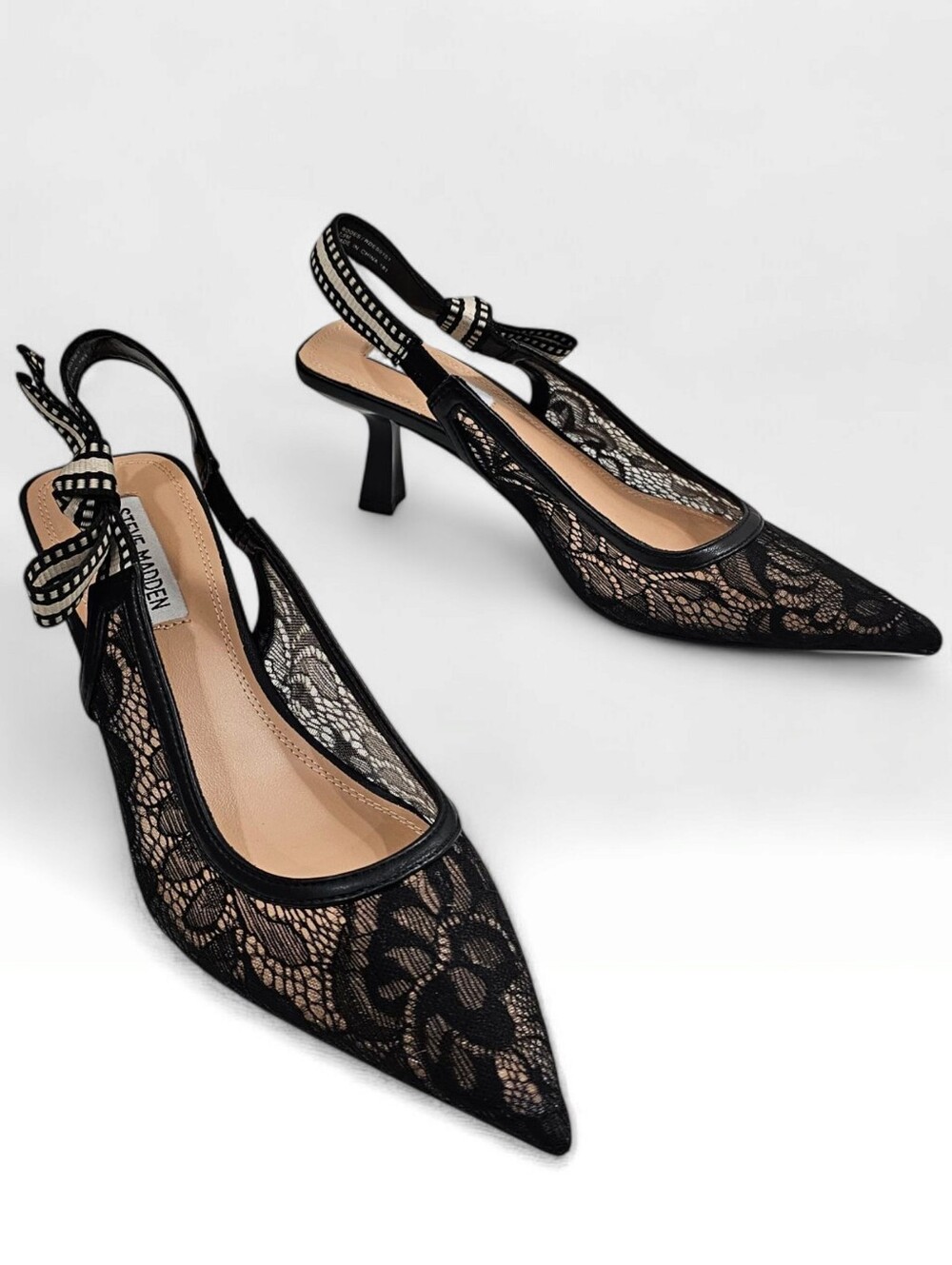 STEVE MADDEN Rodes Black Lace Slingback Kitten Heel Pumps 7.5M